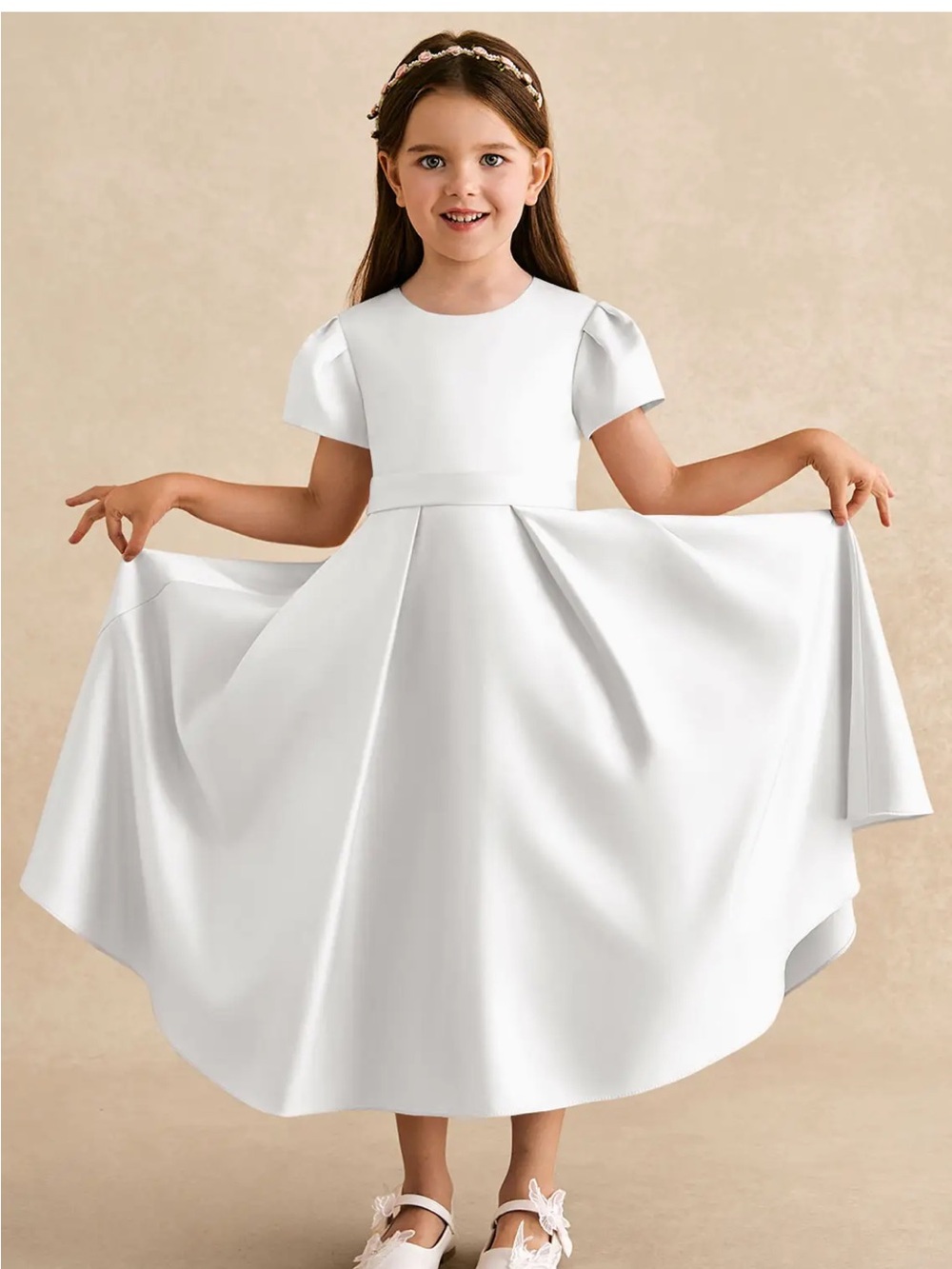 Azazie White Satin Flower Girl Dress